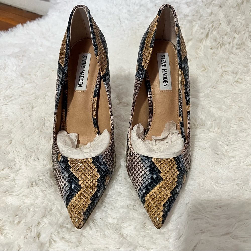 NWOB Steve Madden 8 Vala Snake Print Mobwife Pointed Toe Stiletto Sexy Pumps - Picture 2 of 12